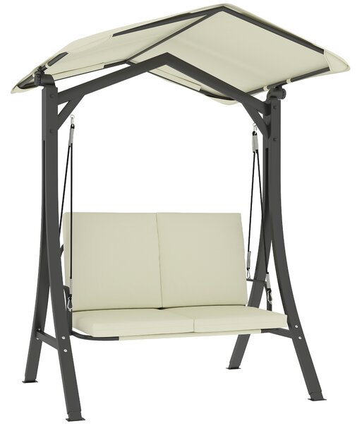 Outsunny Dondolo da Giardino 2 Posti con Tettuccio Regolabile e Cuscini, 150x120x182 cm, Crema