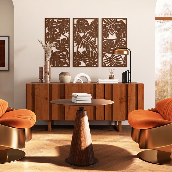 HOMCOM Decorazione da Parete in Legno 3D 3 Pezzi 40x80 cm Decorazioni da Parete con Motivo di Foglie Tropicali Noce | Aosom Italy