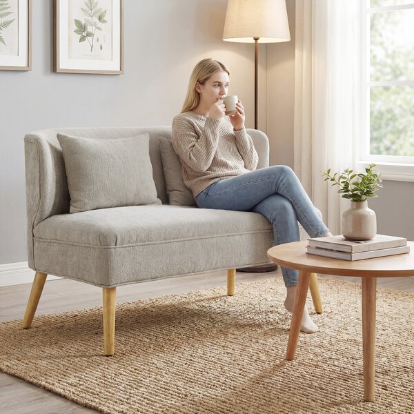 HOMCOM Divano 2 posti, piccolo divano in chenille con schienale a ali, seduta spessa, piedi in legno di caucciù, Beige | Aosom Italy