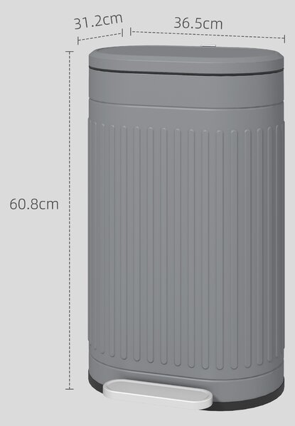HOMCOM Cestino 30L a pedale con coperchio, secchio interno estraibile, funzione Soft-Close, 36,5 x 31,2 x 60,8 cm, grigio | Aosom Italy
