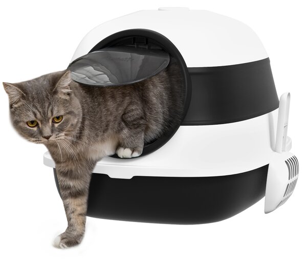 Lettiera Chiusa per Gatti 52x41x38 cm Design Pieghevole con Coperchio Bianca e Nera