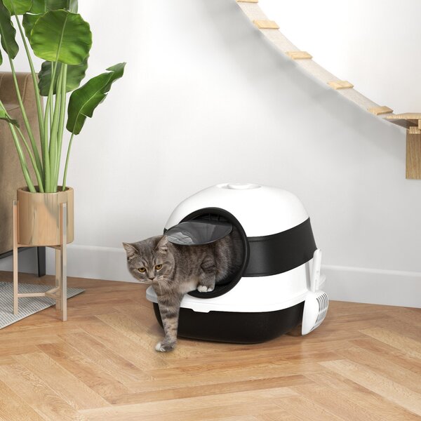 Lettiera Chiusa per Gatti 52x41x38 cm Design Pieghevole con Coperchio Bianca e Nera