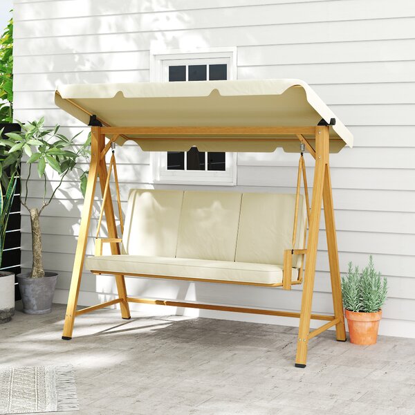 Outsunny Dondolo da Giardino 3 Posti con Tettuccio Regolabile e Cuscini, 195x120x170 cm, Beige