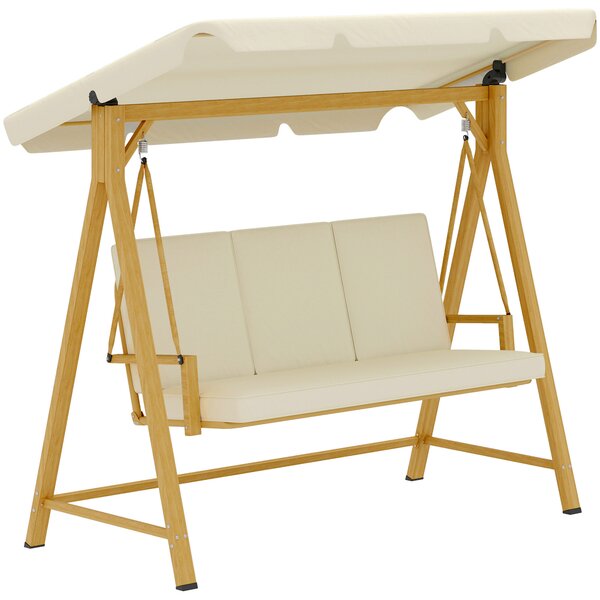 Outsunny Dondolo da Giardino 3 Posti con Tettuccio Regolabile e Cuscini, 195x120x170 cm, Beige