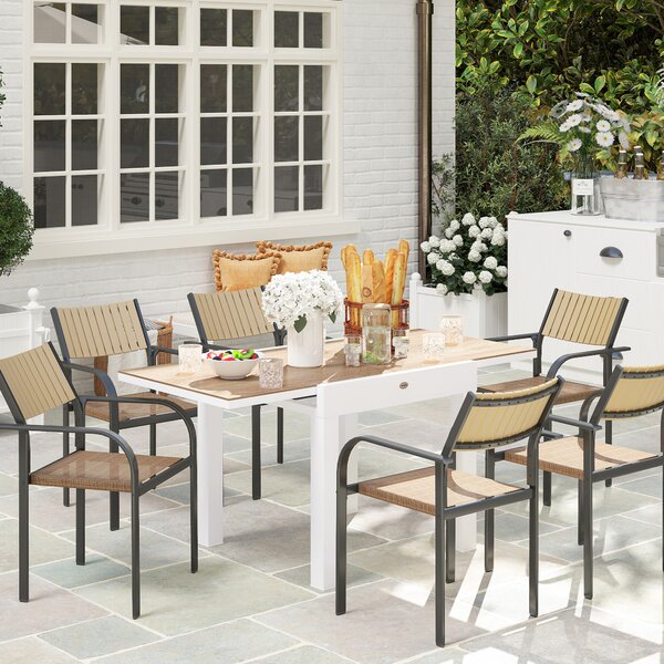 Outsunny Tavolo da Pranzo da Giardino Allungabile 80-160 cm per 4-6 Posti, Bianco