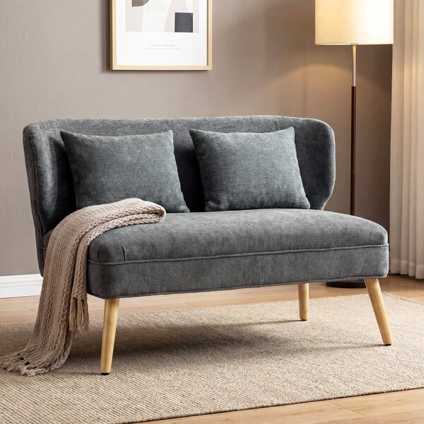 HOMCOM Divano 2 posti, piccolo divano in chenille con schienale a ali, seduta spessa, piedini in legno di gomma, grigio | Aosom Italy