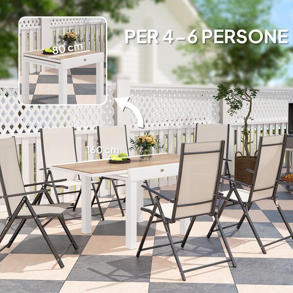Outsunny Tavolo da Pranzo da Giardino Allungabile 80-160 cm per 4-6 Posti, Bianco