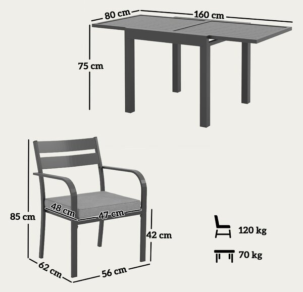 Outsunny Set da Giardino con Tavolo Allungabile e 6 Sedie Impilabili con Cuscini, Grigio