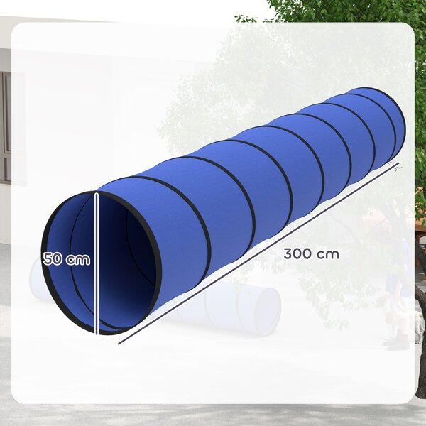 PawHut Tunnel Agility per Cani 300 x 50 cm Tunnel per cani con 4 ancoraggi a terra Borsa da trasporto Tunnel gioco per cani piccoli medi Blu | Aosom Italy