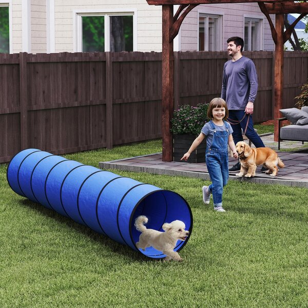 PawHut Tunnel Agility per Cani 300 x 50 cm Tunnel per cani con 4 ancoraggi a terra Borsa da trasporto Tunnel gioco per cani piccoli medi Blu | Aosom Italy