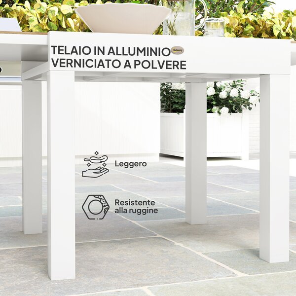 Outsunny Tavolo da Pranzo da Giardino Allungabile 80-160 cm per 4-6 Posti, Bianco