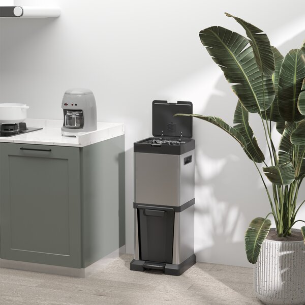 HOMCOM Cestino 20+14 L - Cestino a pedale con coperchio, scomparto ribaltabile, secchi interni estraibili, acciaio inox, 32,5 x 31,5 x 78 cm, argento | Aosom Italy