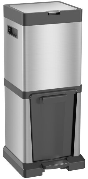 HOMCOM Cestino 20+14 L - Cestino a pedale con coperchio, scomparto ribaltabile, secchi interni estraibili, acciaio inox, 32,5 x 31,5 x 78 cm, argento | Aosom Italy