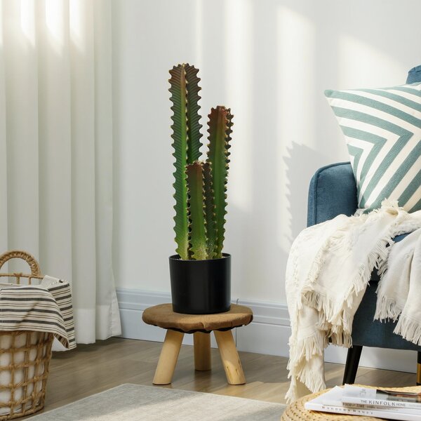 HOMCOM Cactus Artificiale 66 cm Pianta Artificiale Decorativa con Vaso e 3 Foglie per Decorazione d'Interni Verde | Aosom Italy