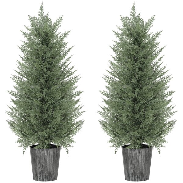 HOMCOM Set da 2 Alberi di Cipresso Artificiali grandi 90cm Pianta artificiale, plastica piante artificiali in vaso 15 x 15 x 90 cm Verde | Aosom Italy