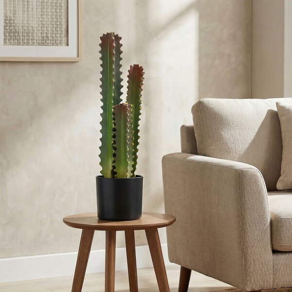 HOMCOM Cactus Artificiale 66 cm Pianta Artificiale Decorativa con Vaso e 3 Foglie per Decorazione d'Interni Verde | Aosom Italy