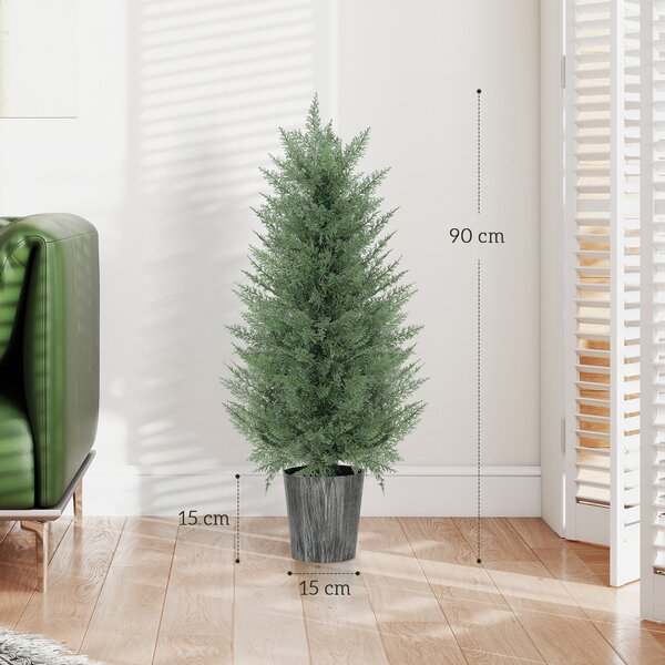 HOMCOM Set da 2 Alberi di Cipresso Artificiali grandi 90cm Pianta artificiale, plastica piante artificiali in vaso 15 x 15 x 90 cm Verde | Aosom Italy