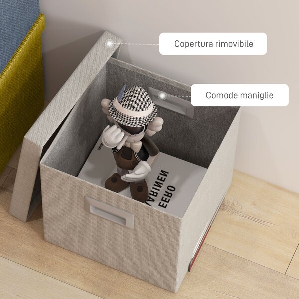 HOMCOM Set 4 Scatole per Armadi in Tessuto con Coperchio e Pieghevoli 30x30x29cm, Blu, Crema, Verde e Grigio Chiaro