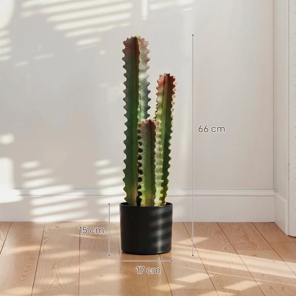 HOMCOM Cactus Artificiale 66 cm Pianta Artificiale Decorativa con Vaso e 3 Foglie per Decorazione d'Interni Verde | Aosom Italy