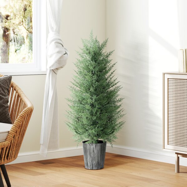HOMCOM Set da 2 Alberi di Cipresso Artificiali grandi 90cm Pianta artificiale, plastica piante artificiali in vaso 15 x 15 x 90 cm Verde | Aosom Italy