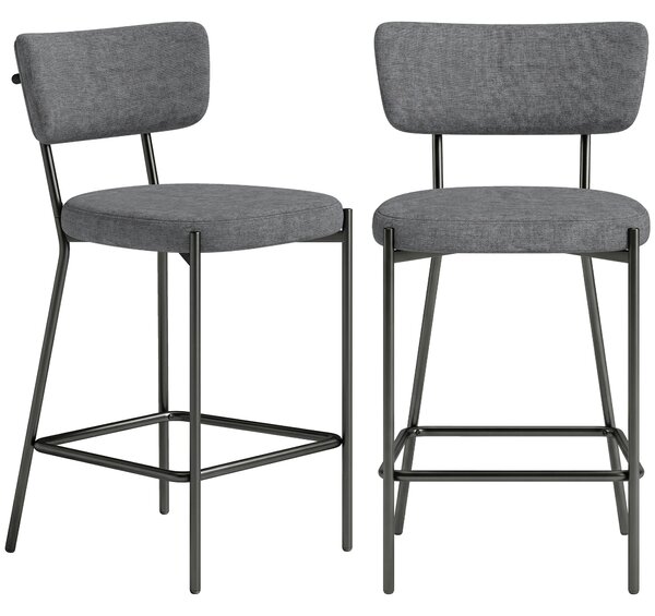 HOMCOM Set 2 sgabelli da bar, sgabelli imbottiti con schienale sagomato, per isola cucina, angolo colazione, Grigio | Aosom Italy