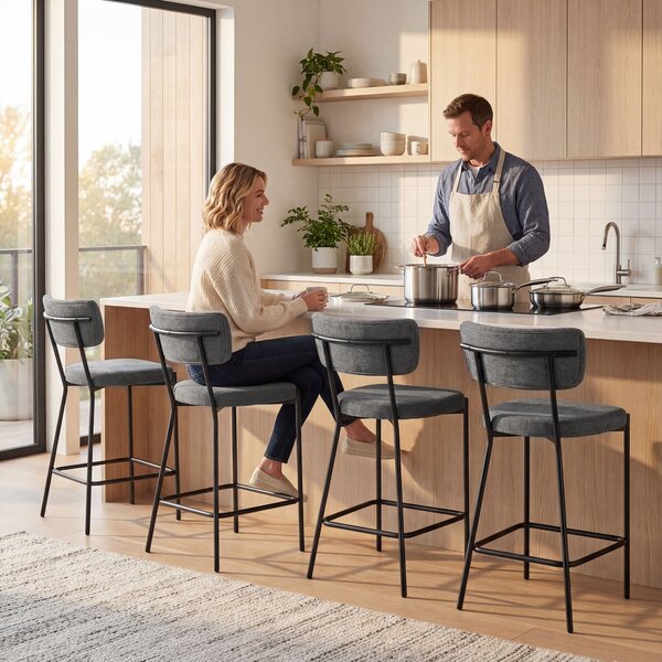 HOMCOM Set 2 sgabelli da bar, sgabelli imbottiti con schienale sagomato, per isola cucina, angolo colazione, Grigio | Aosom Italy