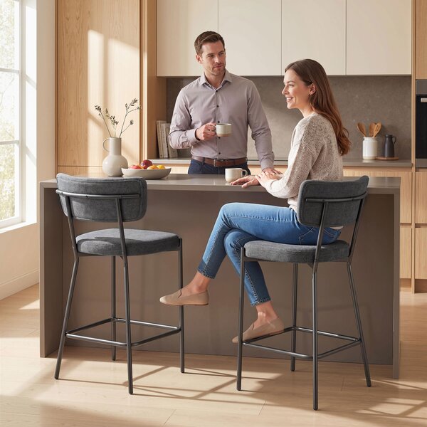 HOMCOM Set 2 sgabelli da bar, sgabelli imbottiti con schienale sagomato, per isola cucina, angolo colazione, Grigio | Aosom Italy