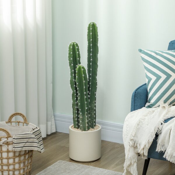 HOMCOM Pianta artificiale Cactus grande 95 cm con vaso, dall'aspetto realistico, per casa e ufficio, verde | Aosom Italy