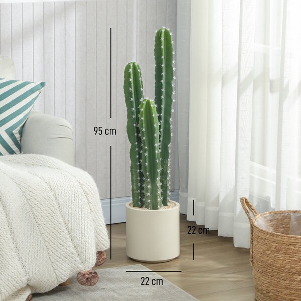 HOMCOM Pianta artificiale Cactus grande 95 cm con vaso, dall'aspetto realistico, per casa e ufficio, verde | Aosom Italy