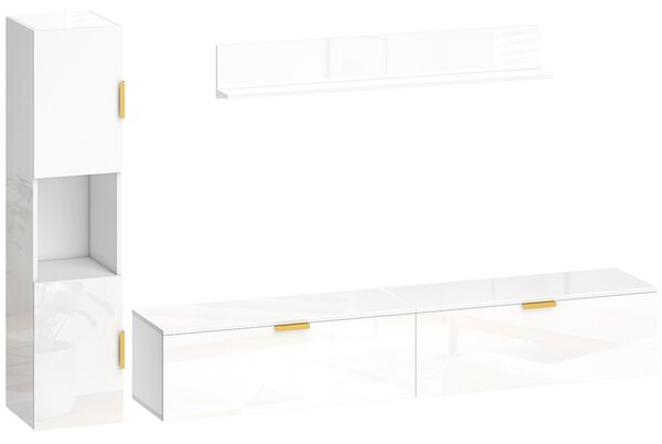 HOMCOM Mobile TV sospeso con ante a ribalta Centro intrattenimento Mensola a parete Armadio 180 cm Bianco lucido | Aosom Italy