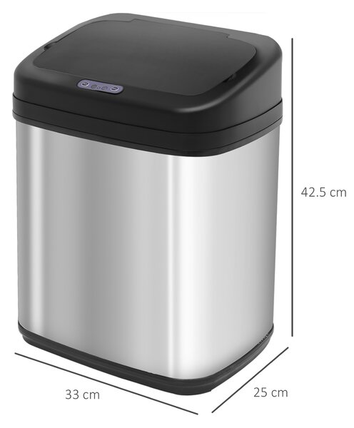 HOMCOM Pattumiera con sensore 20L Acciaio inox Pattumiera automatica con sensore di movimento, contenitore interno 33 x 25 x 42,5 cm Argento+Nero | Aosom Italy