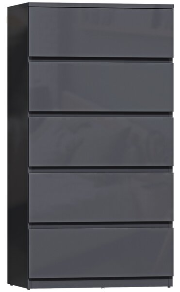 HOMCOM Cassettiera 5 cassetti, mobile contenitore ad alta lucentezza, chiusura ammortizzata e silenziosa, 53 x 34 x 100 cm, grigio | Aosom Italy