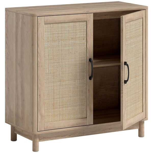 HOMCOM Buffet per soggiorno, mobile contenitore con 2 ante in rattan, mensola regolabile e bordi arrotondati, 76 x 35 x 75,5 cm, rovere | Aosom Italy