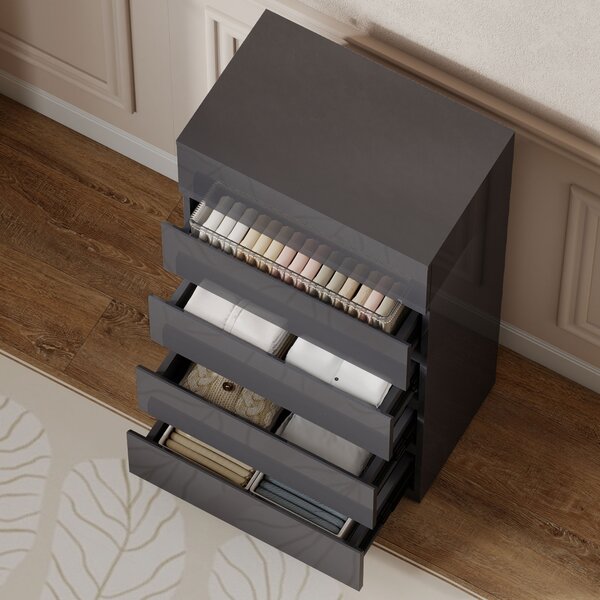 HOMCOM Cassettiera 5 cassetti, mobile contenitore ad alta lucentezza, chiusura ammortizzata e silenziosa, 53 x 34 x 100 cm, grigio | Aosom Italy