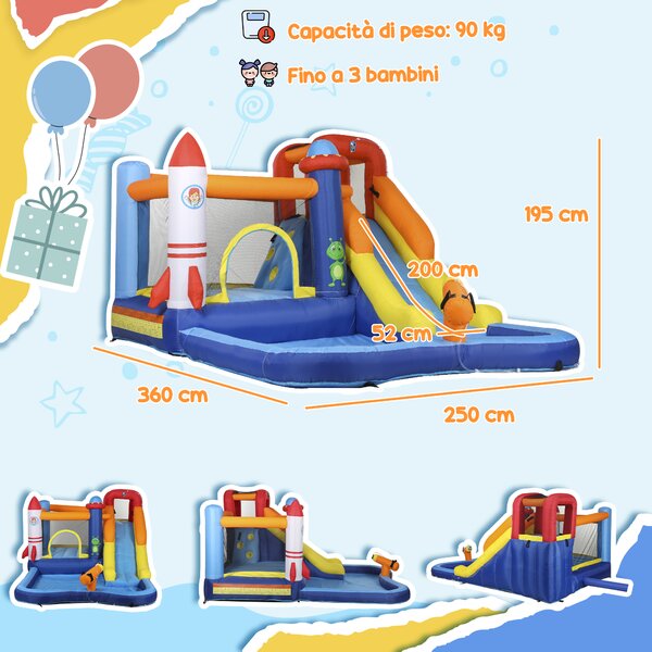 AIYAPLAY Castello Gonfiabile Parco Acquatico 5 in 1, 360x250x195cm, Multicolore | Aosom Italy