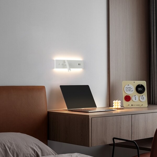 Brilagi-LED Faretto da parete con porta USB NOCTIS LED/3W/230V+LED/9W bianco