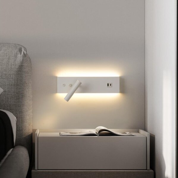 Brilagi-LED Faretto da parete con porta USB NOCTIS LED/3W/230V+LED/9W bianco