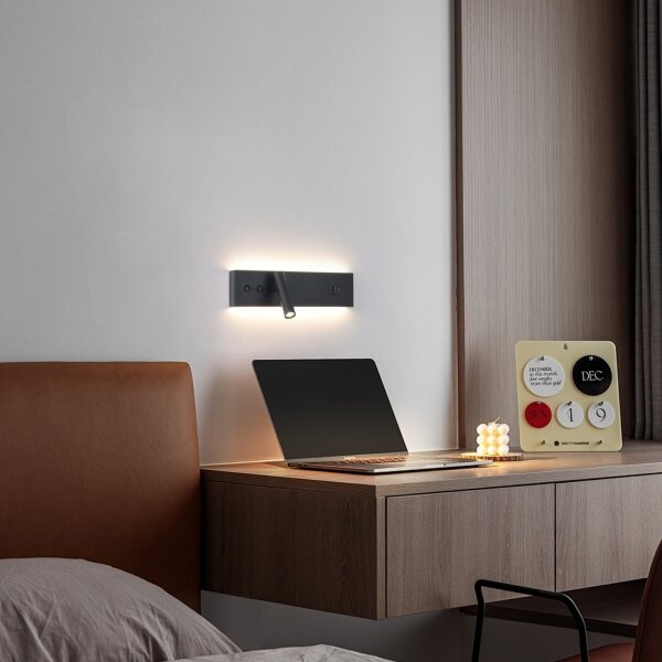 Brilagi-LED Lampada da parete orientabile con porta USB NOCTIS LED/3W/230V+LED/9W nera