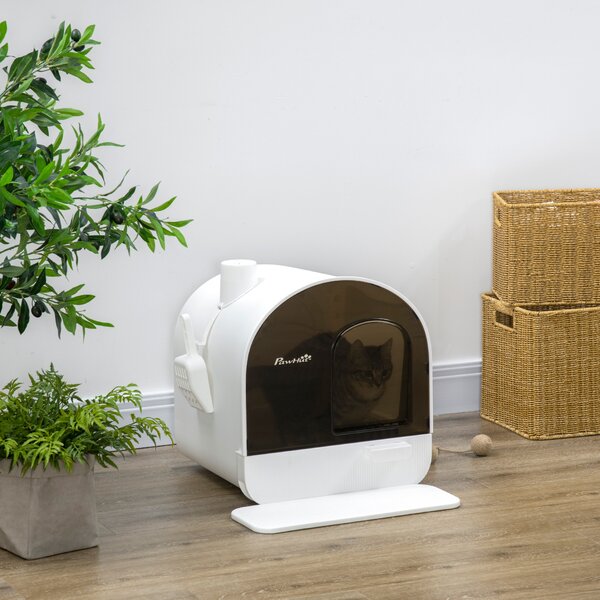 PawHut Lettiera per Gatti Chiusa con Filtri, Paletta e Vassoio Removibile, Struttura in PP, 43x44x47 cm, Bianca e Nera|Aosom