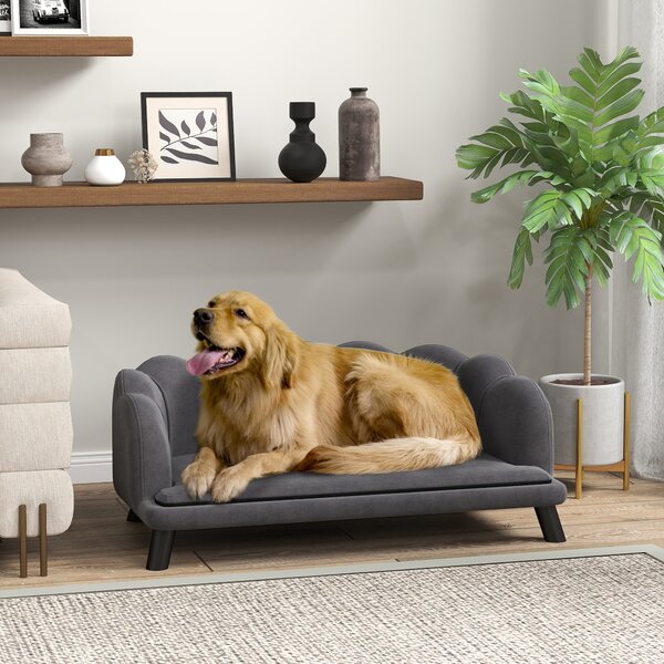 PawHut Divano Imbottito per Cani Taglia Medio-Grande max. 32kg con Rivestimento Morbido, Sfoderabile e Lavabile, Grigio|Aosom