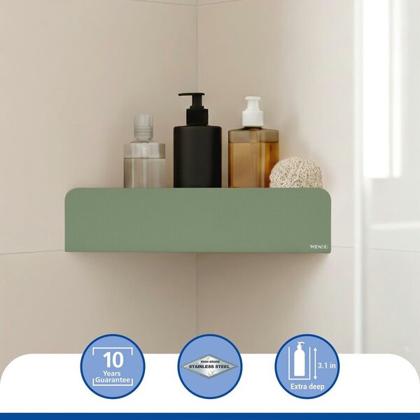 Mensola da bagno senza foratura/ad angolo verde in acciaio inox con aggancio Turbo-loc Lizan – Wenko