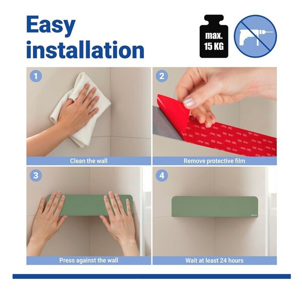 Mensola da bagno senza foratura/ad angolo verde in acciaio inox con aggancio Turbo-loc Lizan – Wenko