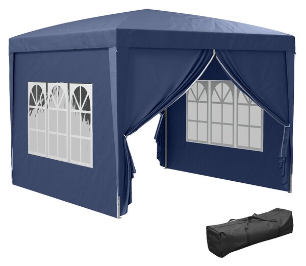 Outsunny Gazebo da Giardino 3x3m Pieghevole con Borsa da Trasporto, Copertura impermeabile, con Corde e Picchetti Inclusi,Blu | Aosom Italy