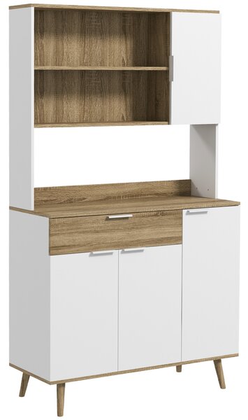 HOMCOM Credenza Moderna Mobile Dispensa con Armadietti e Cassetto, 98x39x180cm, Bianco e Legno | Aosom Italy