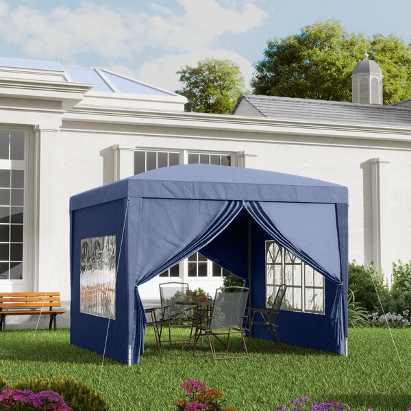 Outsunny Gazebo da Giardino 3x3m Pieghevole con Borsa da Trasporto, Copertura impermeabile, con Corde e Picchetti Inclusi,Blu | Aosom Italy