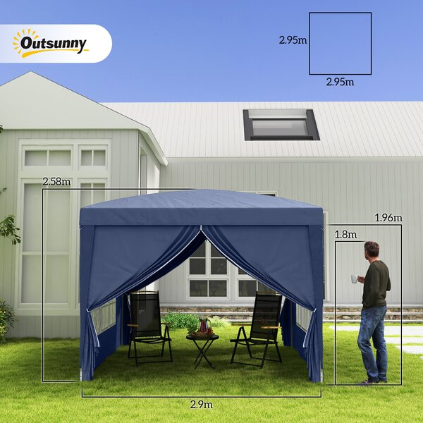 Outsunny Gazebo da Giardino 3x3m Pieghevole con Borsa da Trasporto, Copertura impermeabile, con Corde e Picchetti Inclusi,Blu | Aosom Italy