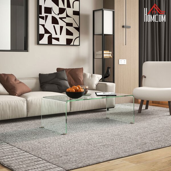 HOMCOM Tavolino in Vetro Temperato Moderno da Salotto con Design Monoblocco, 100x50x35 cm, Trasparente
