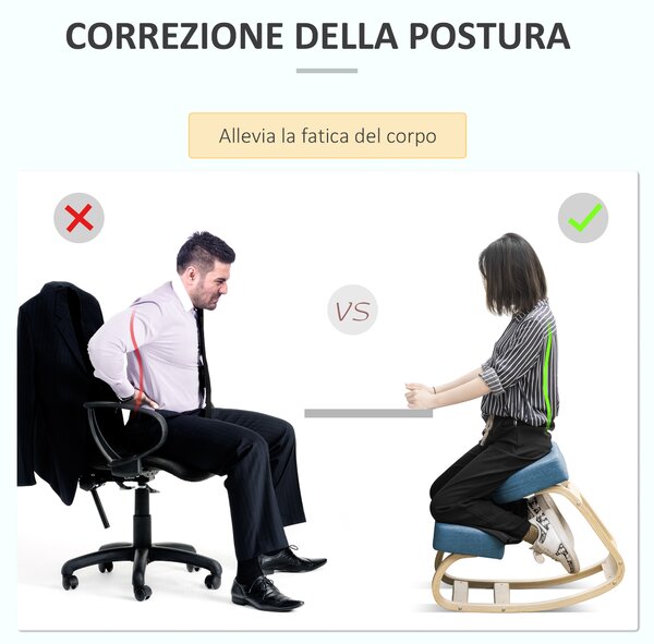 Vinsetto Sedia Inginocchiatoio Ergonomica con funzione di inclinazione e Legno di Betulla, 51x69x58cm, Blu| Aosom Italy