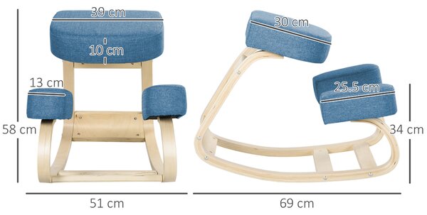 Vinsetto Sedia Inginocchiatoio Ergonomica con funzione di inclinazione e Legno di Betulla, 51x69x58cm, Blu| Aosom Italy