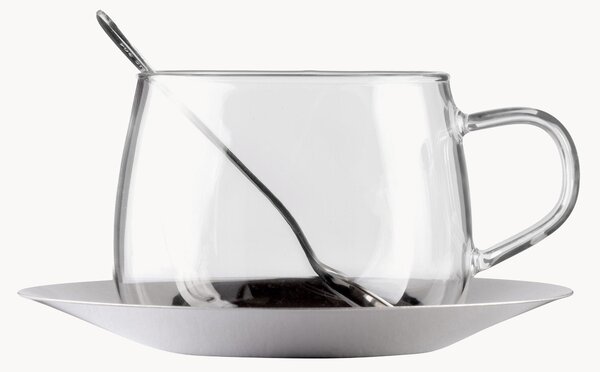 Tazza da caffè in vetro borosilicato con piattino e cucchiaino Eva 3 pz